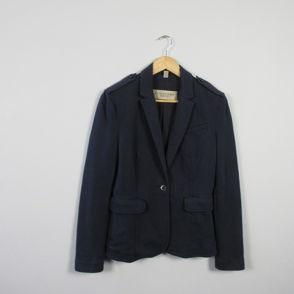 Burberry Brit Knit Blazer Jacket Women 8 Blue Cotton Blend Luxury Designer 572 - Picture 1 of 16